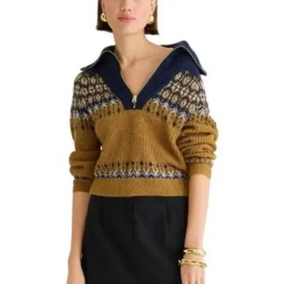 J. Crew Fair Isle Half Zip Brushed Yarn Sweater Size Small - Picture 2 of 10